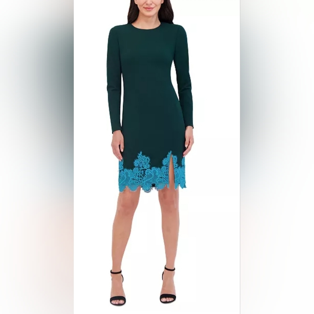 Nwt  Vince Camuto Women's  Bodycon  Lace Trim Dress Green